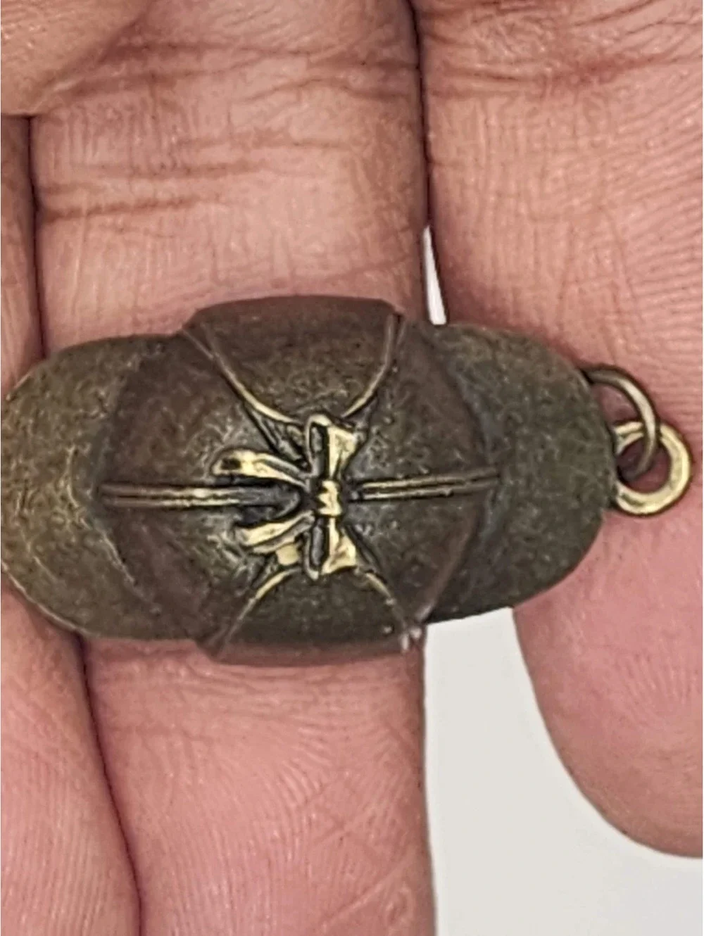 Antique Bronze Cap Charm Softball cap with a bow on top